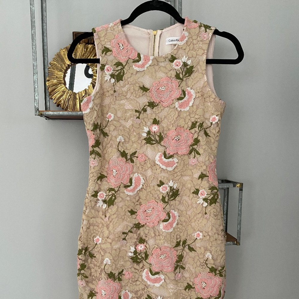 Calvin Klein Pink Floral Eyelet Sheath Dress